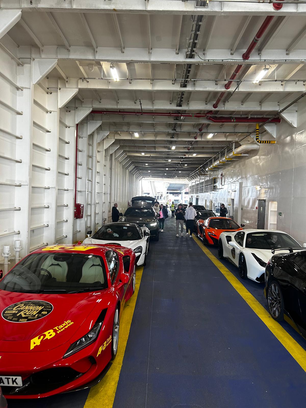 Cannon Run supercar grid loaded on the Wightlink ferry deck