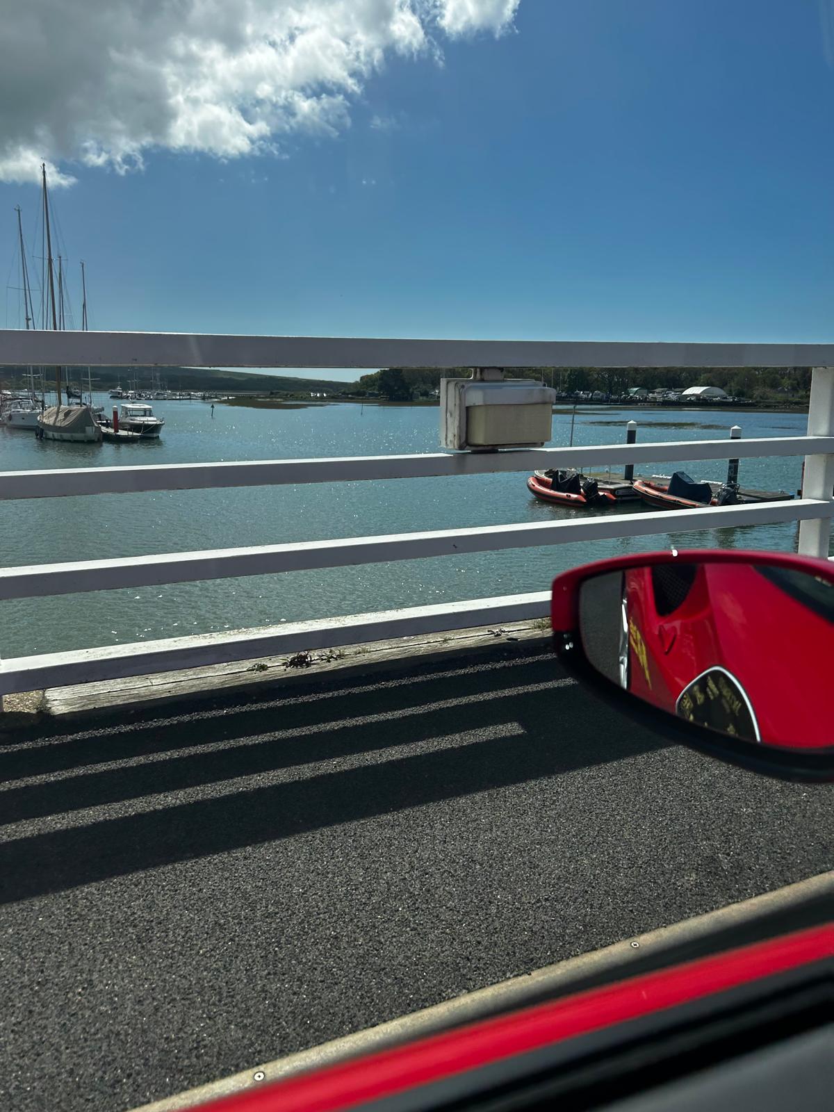Marina and bridge shot from inside the Ferrari on the Isle of Wight