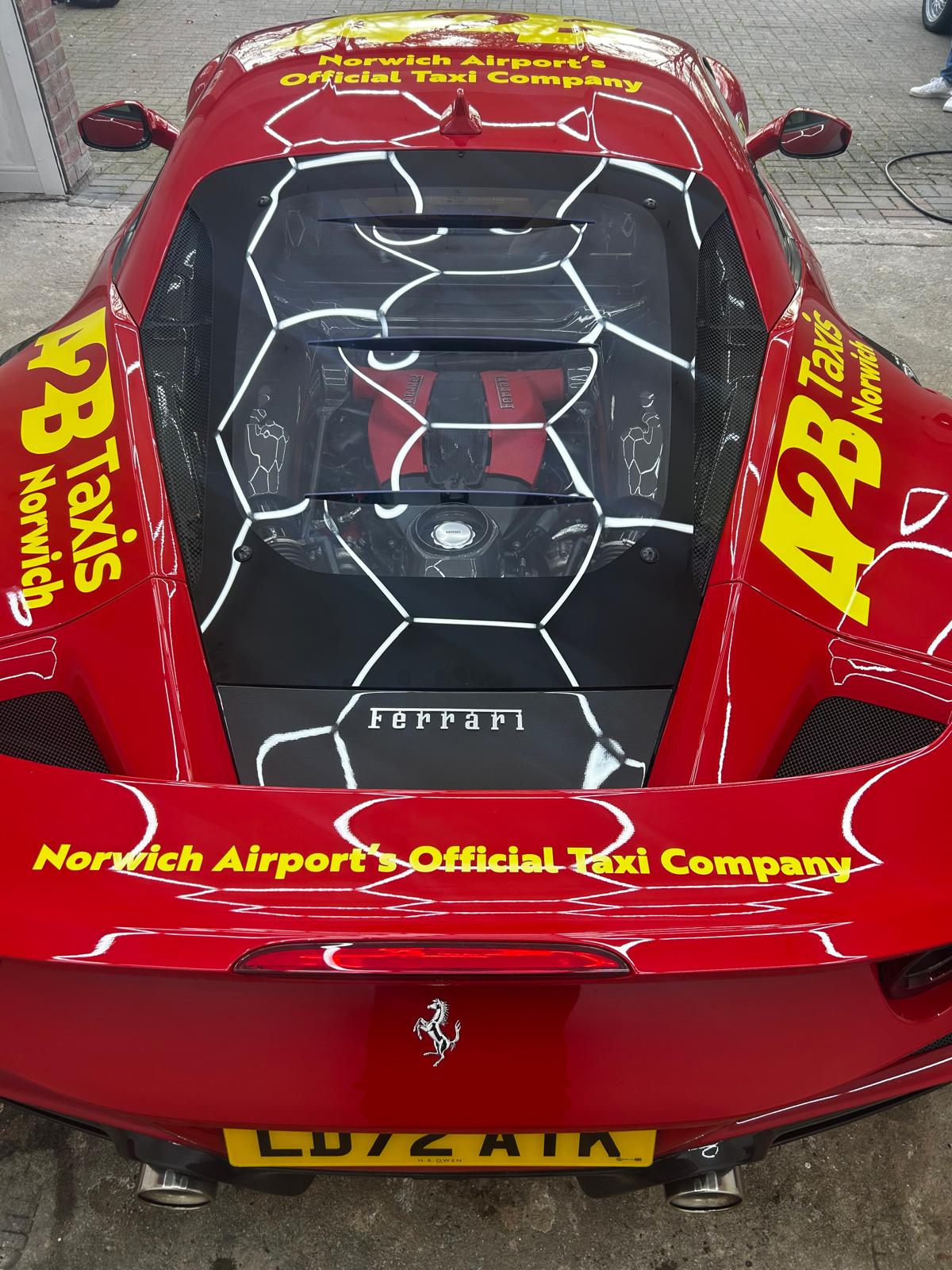 Ferrari rear engine bay at Norwich Airport